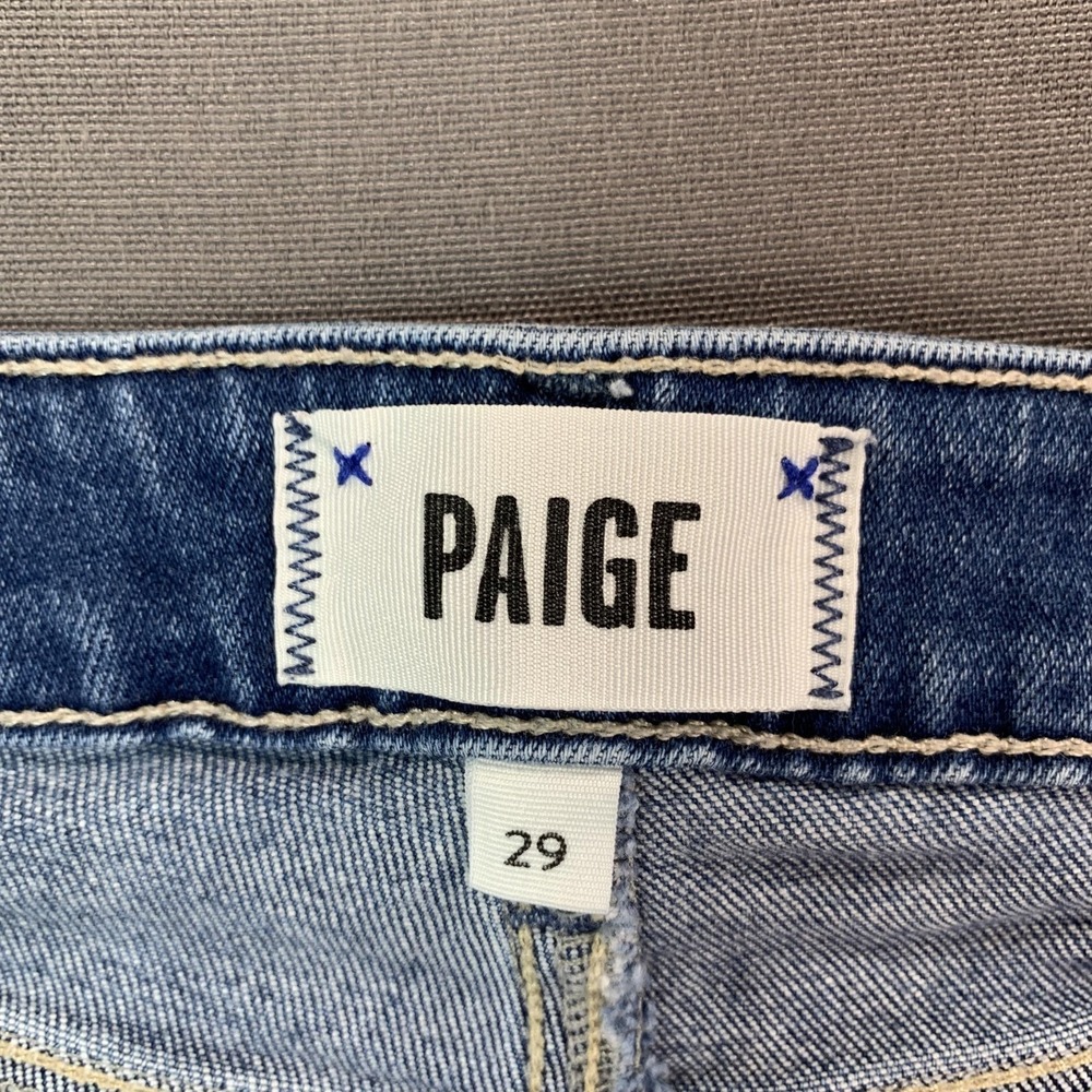 Paige Jeans Womens 29x28 Blue Claudine Mid Rise Crop Flare Raw Hem Stretch - Picture 4 of 16